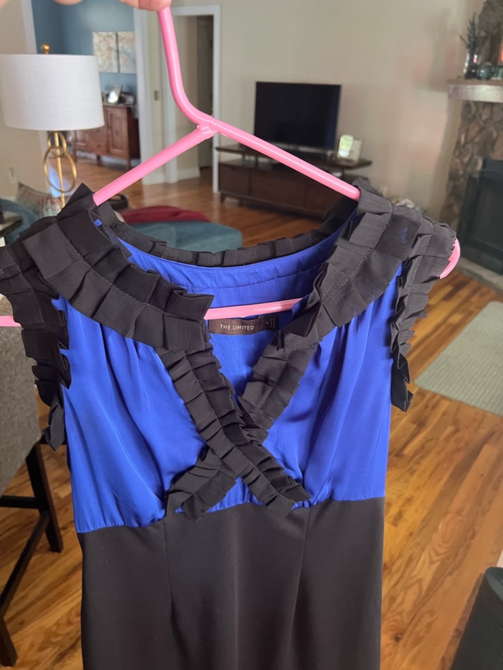 The Limited Cobalt Blue and Black Ruffle-Trim Dress